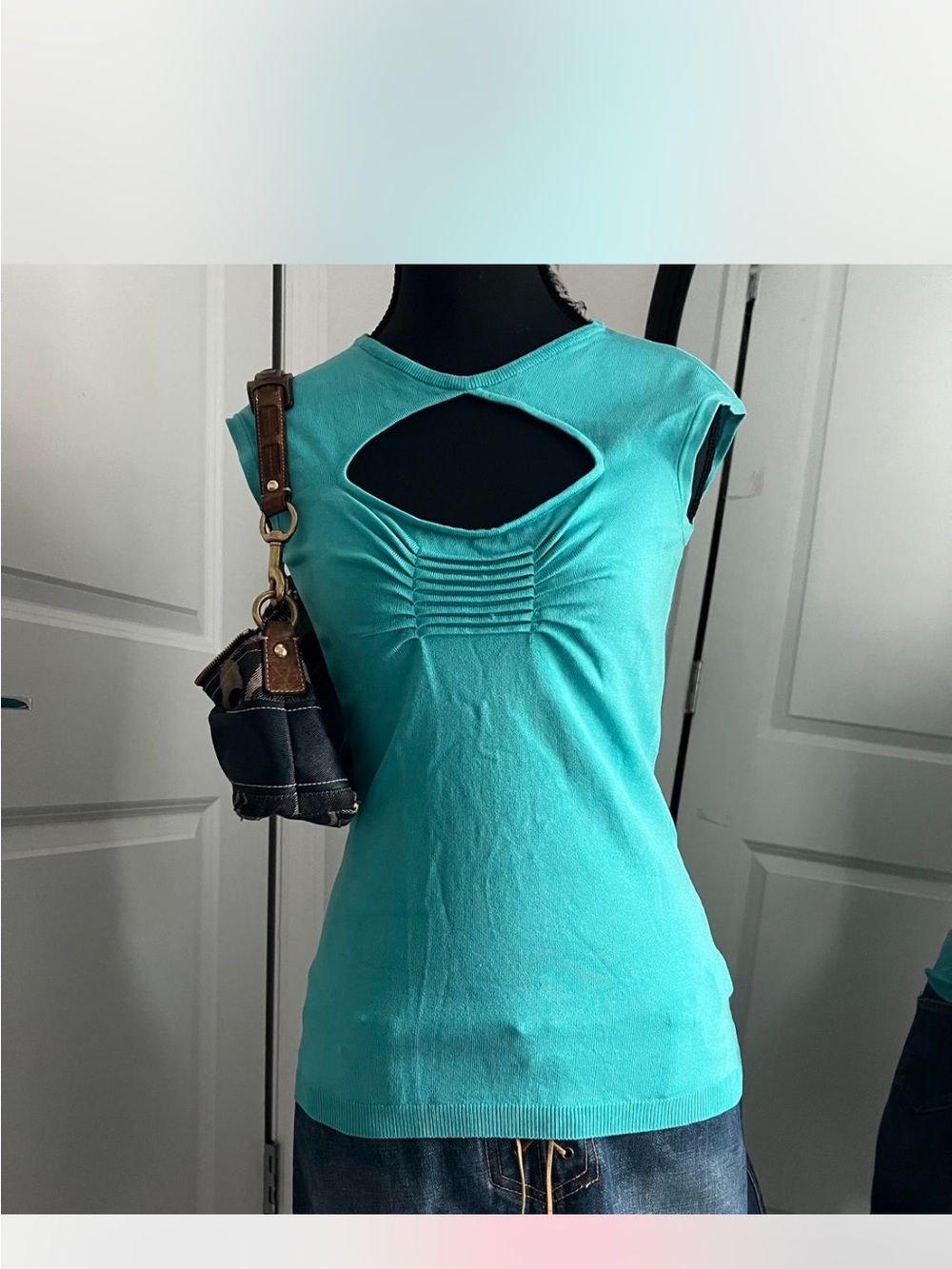 Women's Teal vintage cache Cutout Cap-Sleeve Top